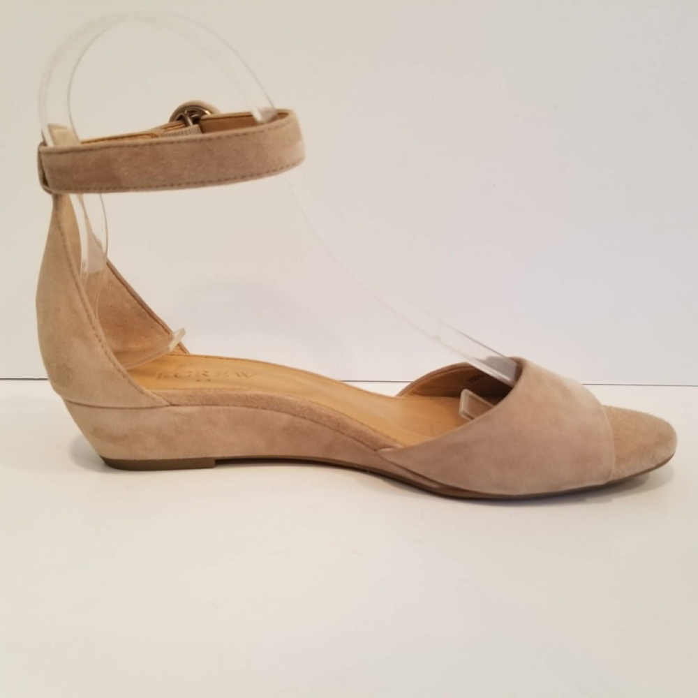 J. CREW Ankle Strap Sandal Low Wedge Heels Nude Suede Leather Womens Shoe Size 6 - Picture 7 of 12
